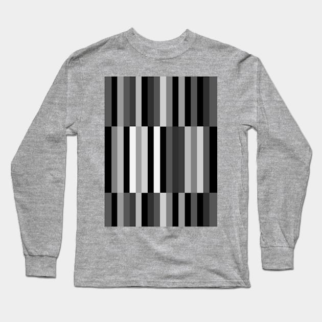 Monochrome Geometric Stripes in Blocks Long Sleeve T-Shirt by OneThreeSix